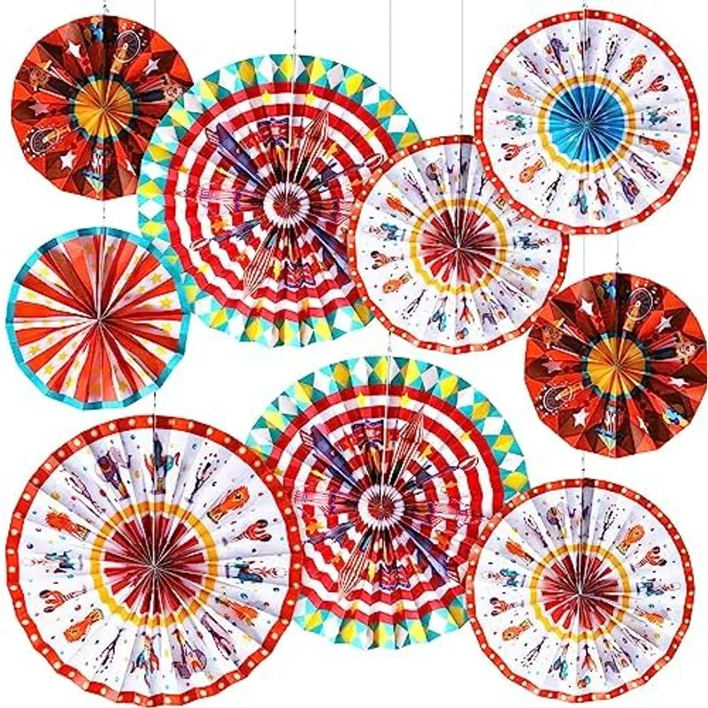 Outus Carnival Hanging Paper Fans Decoration Circus Animal Paper Fan, Multi-color Or Rainbow