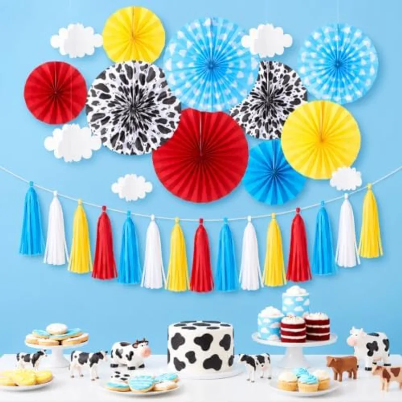 Outus 35 Pcs Cartoon Story Party Decoration Kit 3D Felt Cloud Hanging Decor, Multi-color