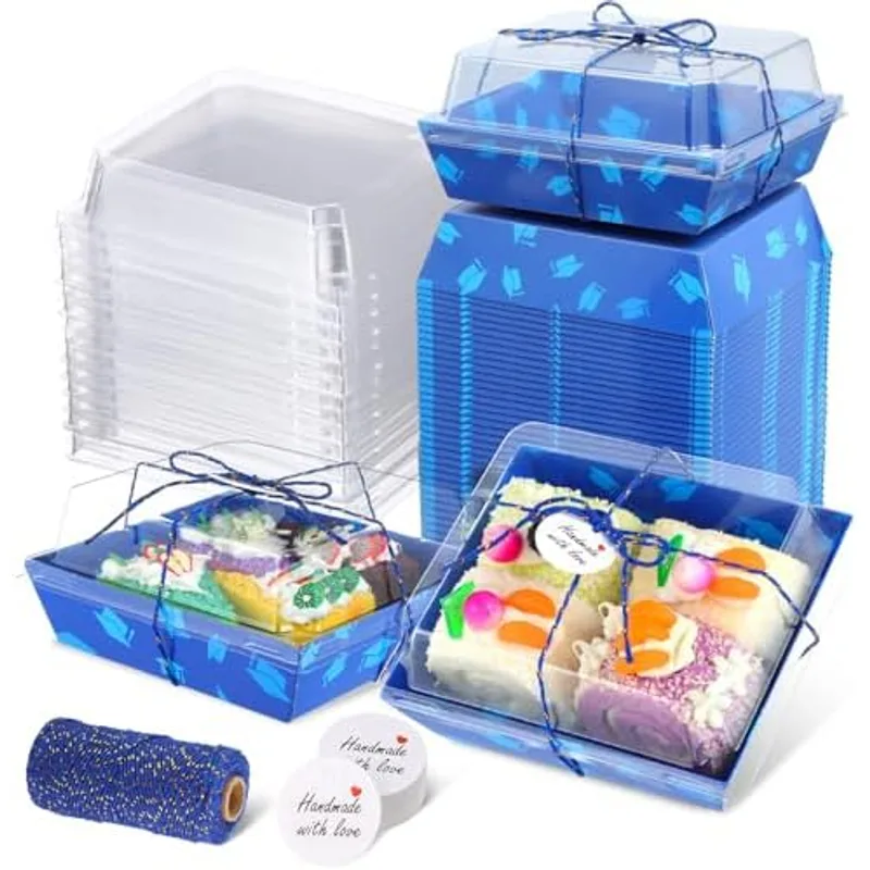 Outus 100 Pcs Charcuterie Boxes with Clear Lids, Blue, Graduation