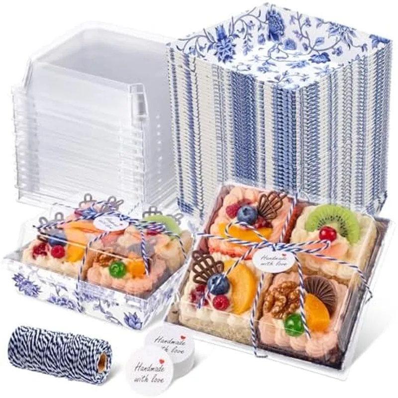 Outus 100 Pcs Charcuterie Boxes with Clear Lids, Blue White, Flower