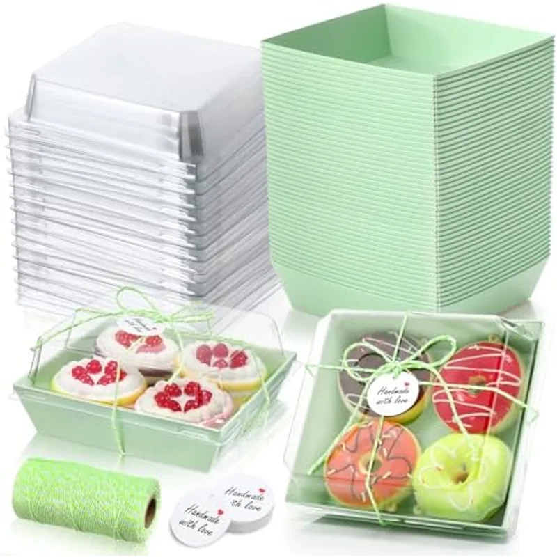Outus 100 Pcs Charcuterie Boxes with Clear Lids, Light Green, Classic