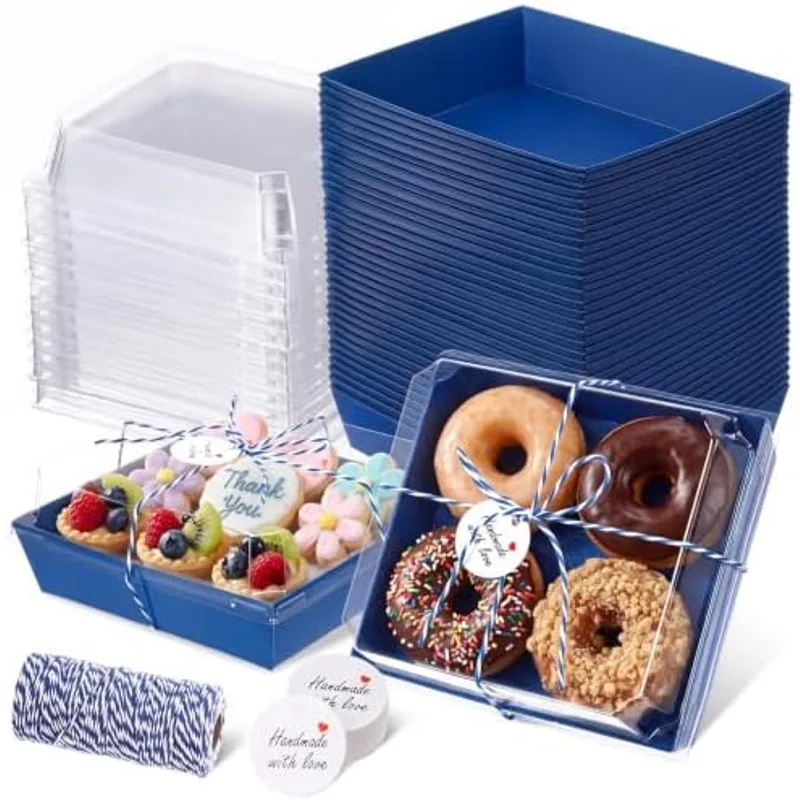 Outus 100 Pcs Charcuterie Boxes with Clear Lids, Navy Blue, Classic