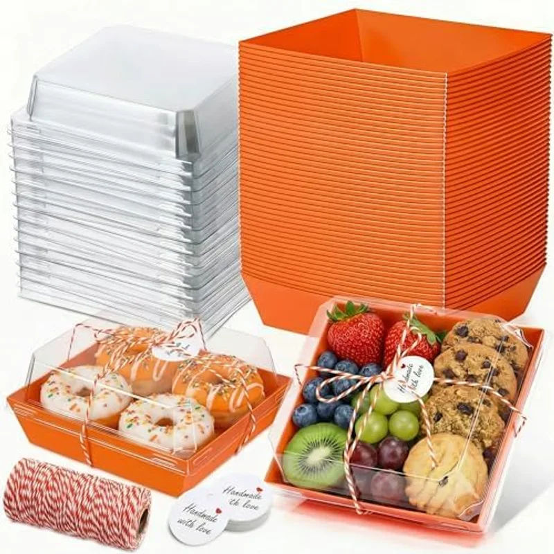 Outus 100 Pcs Charcuterie Boxes with Clear Lids, Orange, Classic