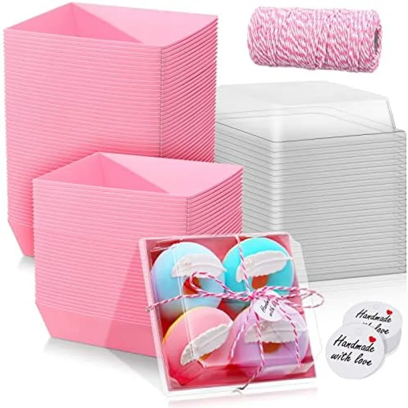 Outus 100 Pcs Charcuterie Boxes with Clear Lids, Pink, Classic
