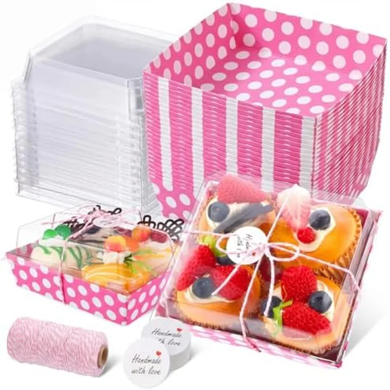 Outus 100 Pcs Charcuterie Boxes with Clear Lids, Pink, Polka Dots