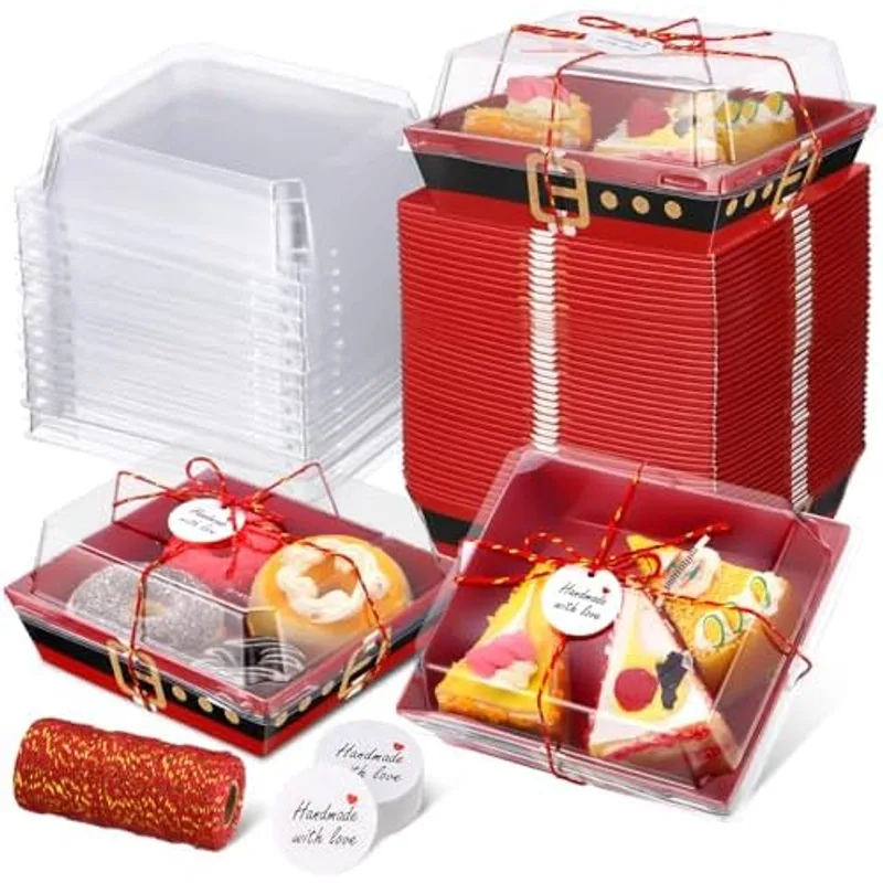 Outus 100 Pcs Charcuterie Boxes with Clear Lids, Red, Christmas