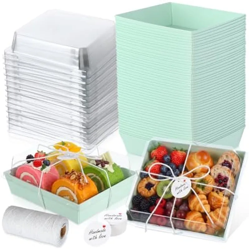 Outus 100 Pcs Charcuterie Boxes with Clear Lids, Sage Green, Classic