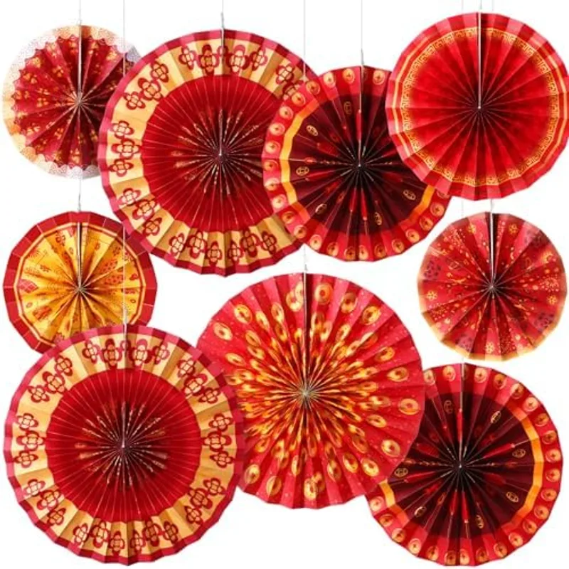 Outus Chinese New Year Decoration Paper Fans, Classic