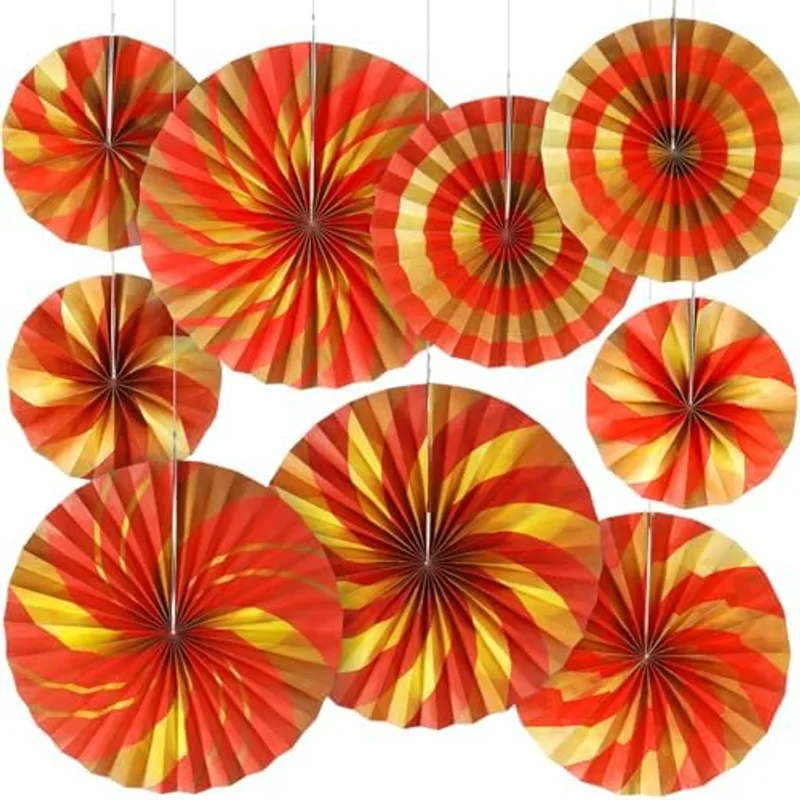 Outus 9 Pcs Chinese New Year Decoration Paper Fans, Simple