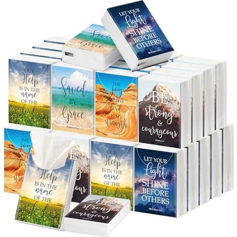 Outus 50 Pack Christian Pocket Tissues with Inspirational Words Individual, Vivid Color