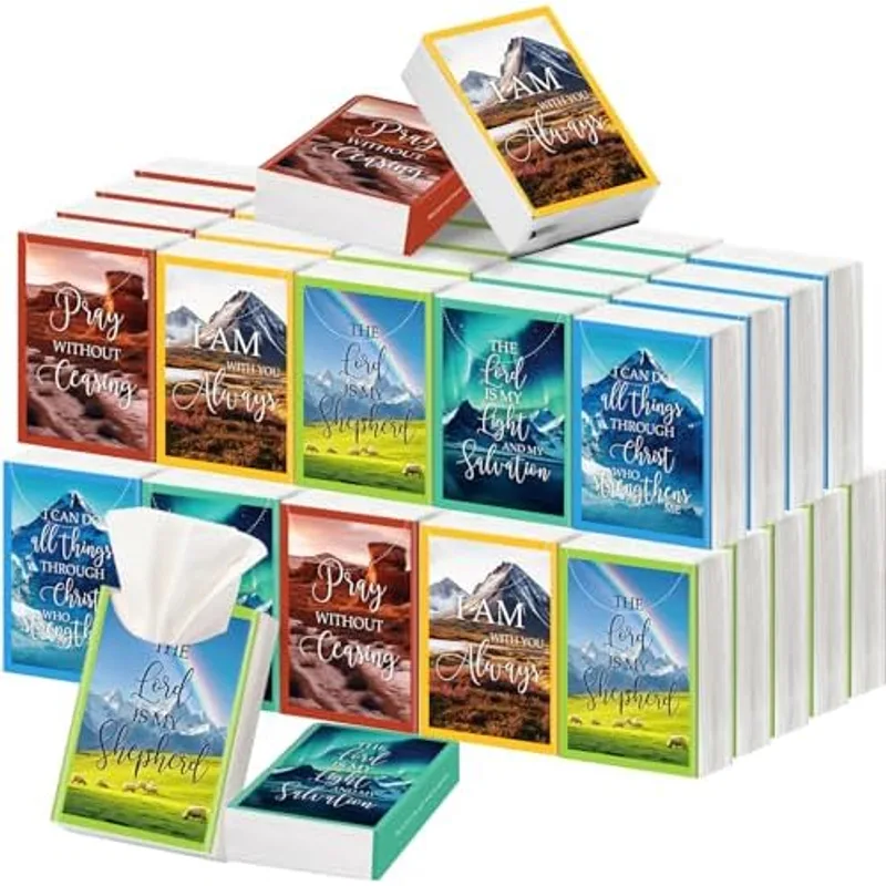 Outus 50 Pack Christian Travel Size Pocket Tissues, Bible Verse Gifts, Assorted Color