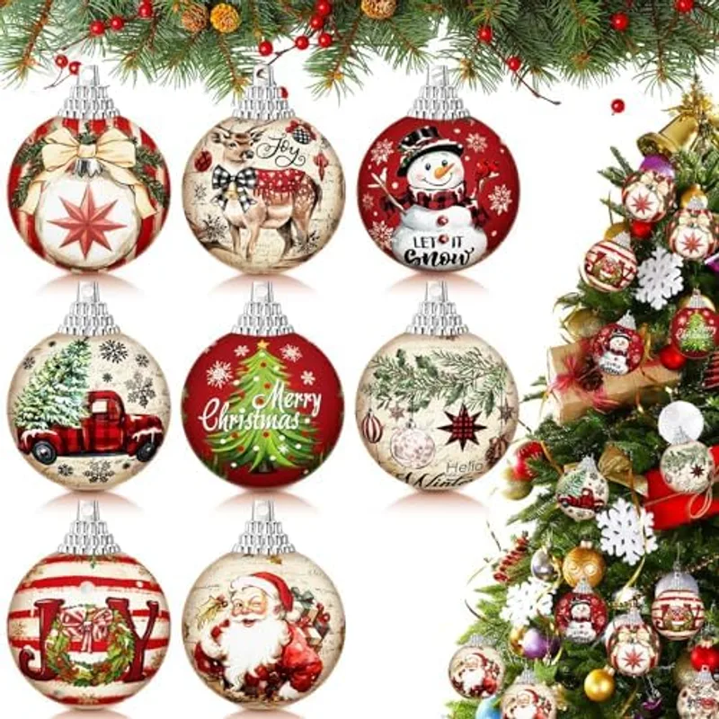 Outus 16 Pcs Christmas Ball Ornaments for Tree Merry Christmas Snow Joy Hanging Ornaments Xmas Santa Claus Snowman Balls for Tree Decoration Xmas Gifts Farmhouse Home Fireplace Decoration, Cute Christmas