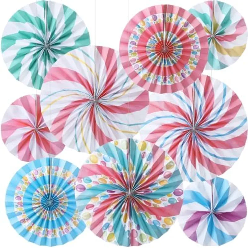 Outus 9 Pcs Christmas Candy Hanging Paper Fans Pastel Candy Wall Decoration, Christmas Pastel