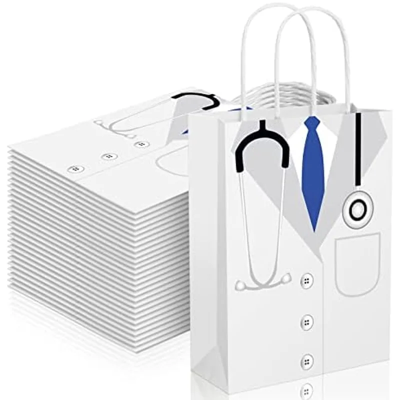 Outus 24 Pcs Christmas Doctor Gift Bags Medical Party Favors, white