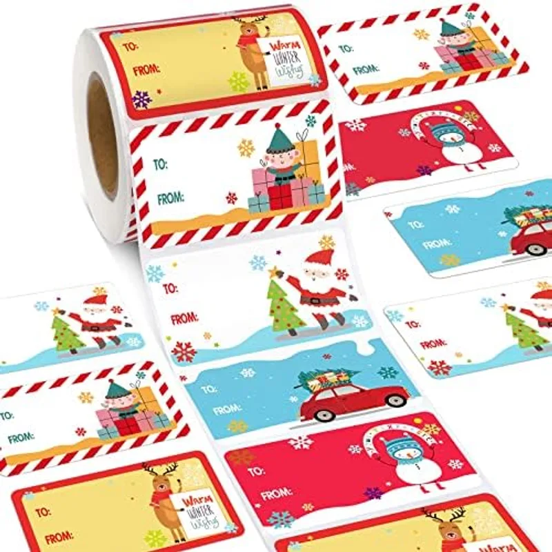 Outus 500 Pcs Christmas Gift Tags, Cartoon Style, 2.95 x 1.6 Inch