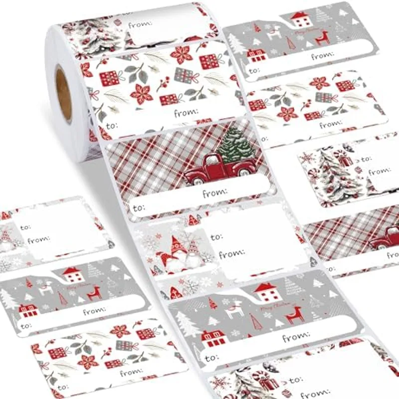 Outus 500 Pcs Christmas Gift Tags, Country Style, 2.76 x 1.57 Inch