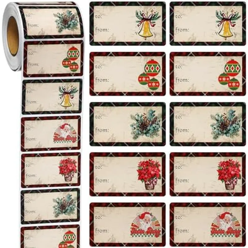 Outus 500 Pcs Christmas Gift Tags, Plaid Style, 2.76 x 1.57 Inch