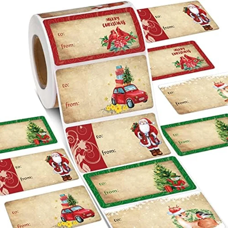Outus 500 Pcs Christmas Gift Tags, Watercolor Style, 2.95 x 1.6 Inch