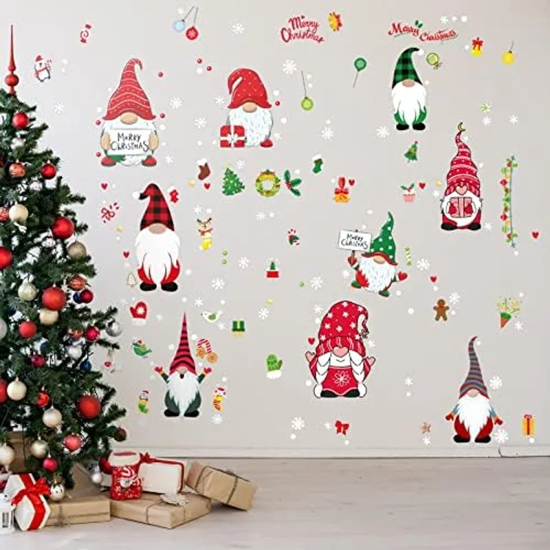 Outus 9 Sheets Christmas Gnome Wall Decals, Winter Xmas Vinyl Stickers, Multicolor
