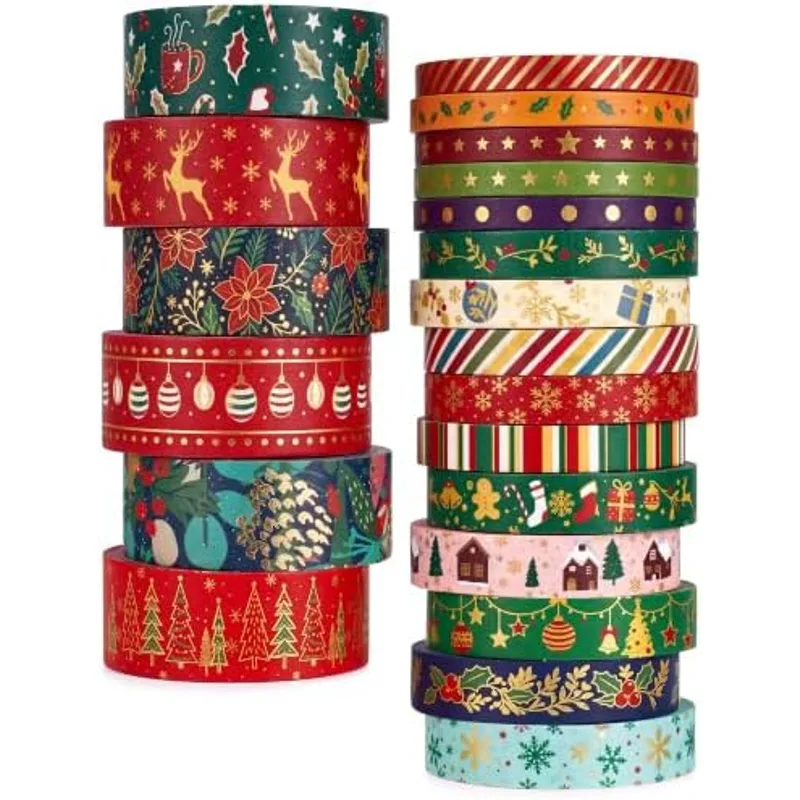Outus 21 Rolls Christmas Gold Foil Holiday Washi Tape Decorative, Antique
