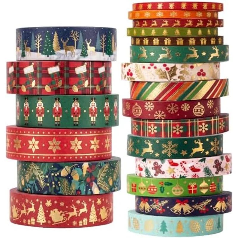 Outus 21 Rolls Christmas Gold Foil Holiday Washi Tape Decorative, Retro