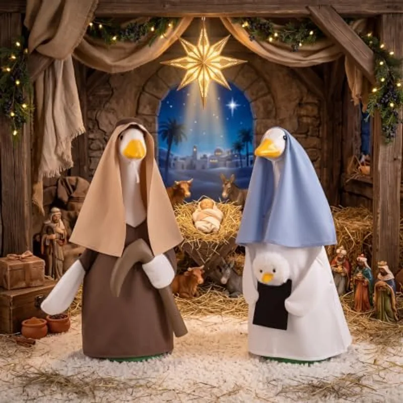 2 Set Christmas Nativity Porch Goose Outfits, Virgin Mary Goose Costume, Blue, Brown