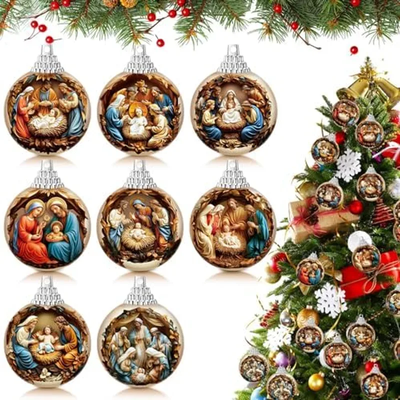 Outus 16 Pcs Christmas Nativity Scene Ornaments Ball for Tree Religious Christmas Tree Nativity Scene Hanging Ornaments The Birth of Jesus Decor Christian Religious Gifts for Christian Family
