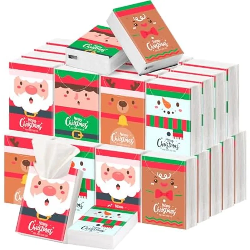 Outus 50 Pack Christmas Stocking Stuffers Pocket Tissues Travel Size, Red