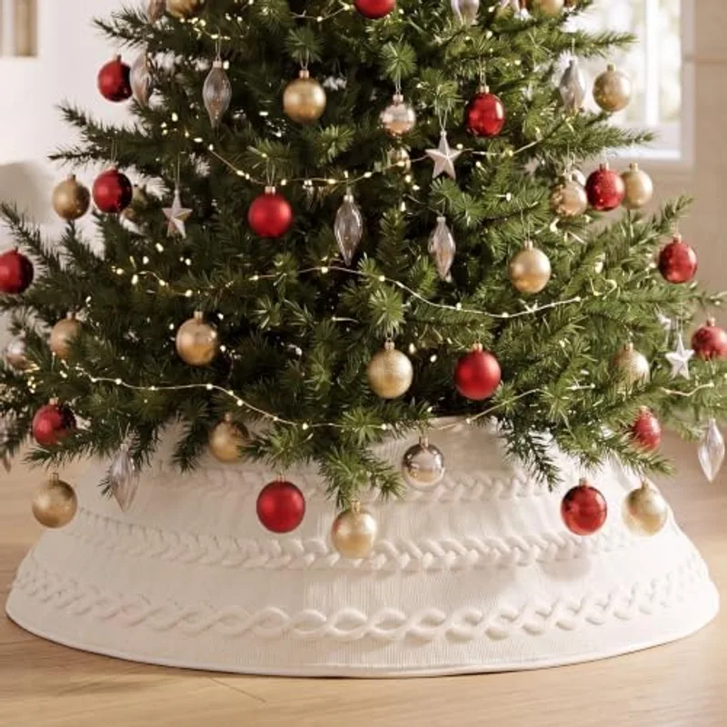 Outus Christmas Tree Collar 13" H Knit Cream White Christmas Tree Collars