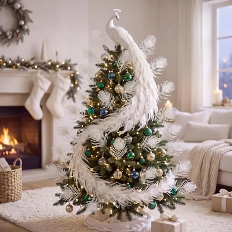 Outus 12 Pieces Christmas Tree Decor White Feather Christmas Tree Picks