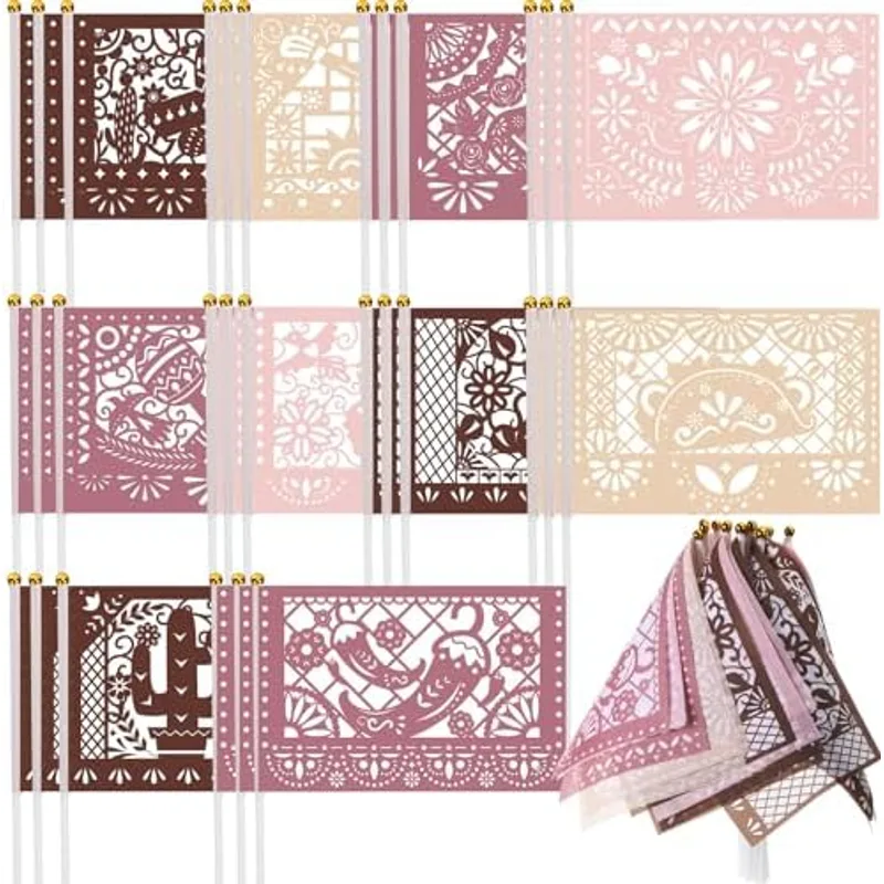 Outus 30 Pcs Cielito Lindo Stick Flags Mexican Cielito Lindo Party Decor