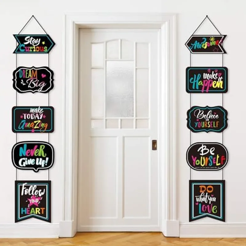 Classroom Decoration Poster Motivational Porch Sign with Positive Sayings Bulletin Board Inspirational Posters Banner for Students Teacher Classroom Door Decoration Home Elementary Middle School, Multicolor