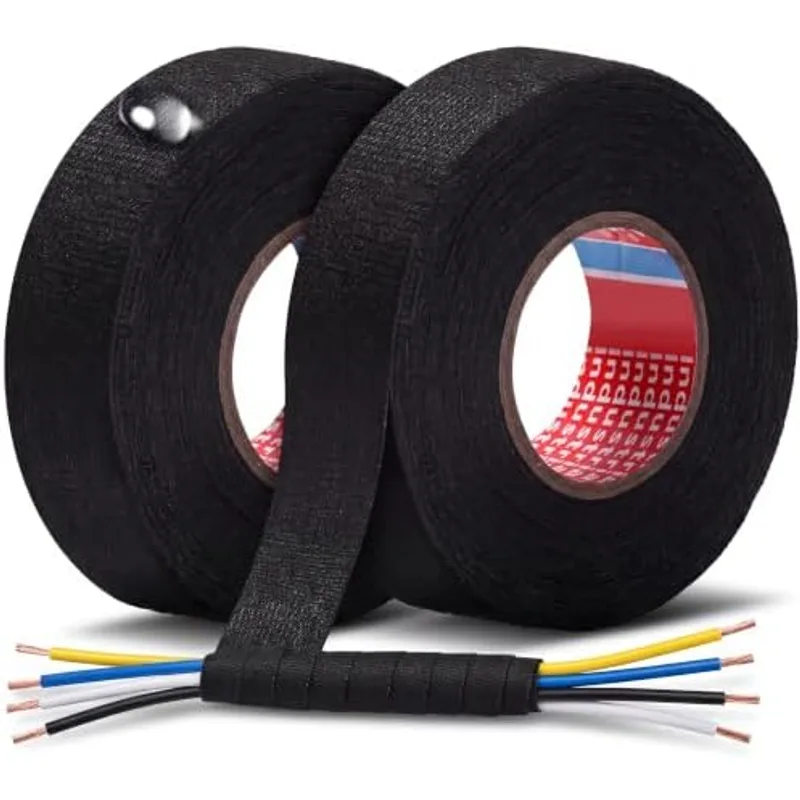 Outus Cloth Electrical Wiring Harness Tape, 2 Roll, 3/4 Inch X 49.2 ft, black