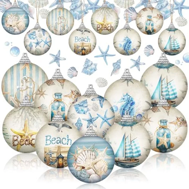 Outus 16pcs Coastal Christmas Ball Ornament for Tree, Ocean Christmas Decor