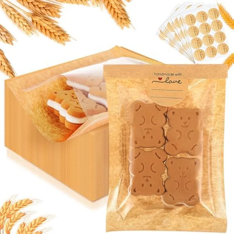 Outus Cookie Packaging Bags with Seal, 4 x 6 Inch, Brown