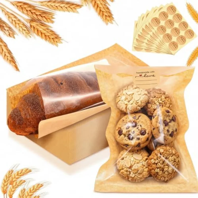 Outus Cookie Packaging Bags with Seal, 5.1 x 7.5 Inch, Brown