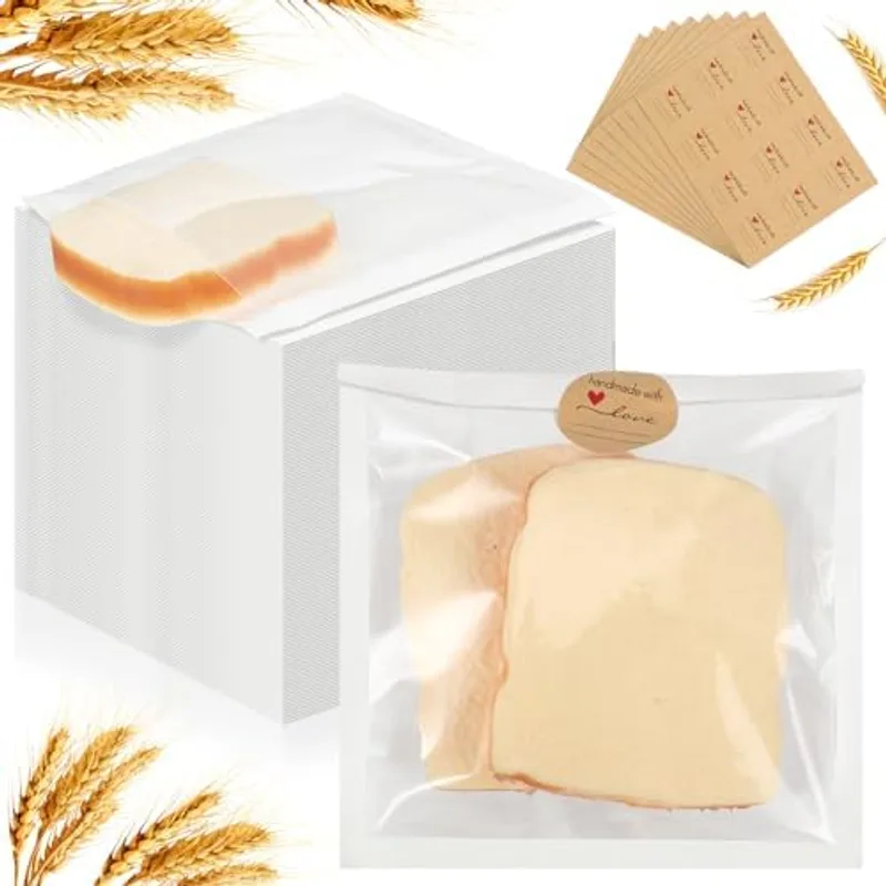 Outus 400 Pcs Cookie Packaging Bags with Seal, 7.1 x 7.5 Inch, White