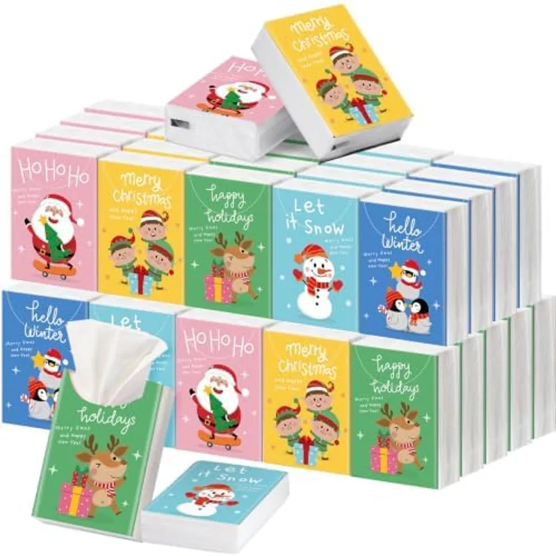 Outus 50 Pack Cute Character Christmas Travle Size Pocket Tissues Bulk, Bright Colors