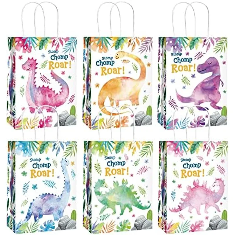 Outus 24 Pcs Dinosaur Party Gift Bags Dino Party Favor Bag with Handle