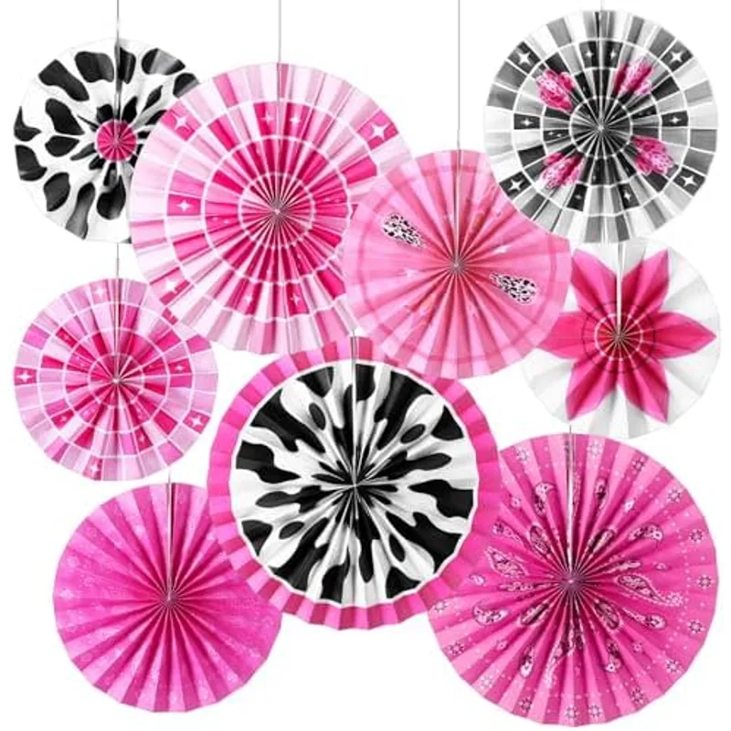 Outus 9 Pcs Disco Cowgirl Party Decorations Paper Fans