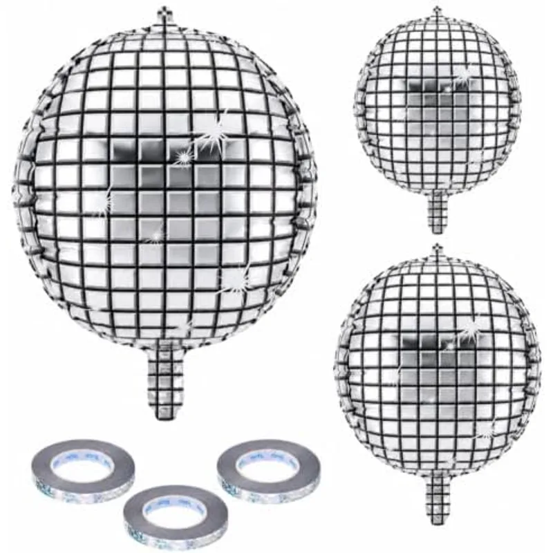 Outus 3 Pcs Disco Metallic Foil Balloons 32'' 22'' 18'' 4d Balls