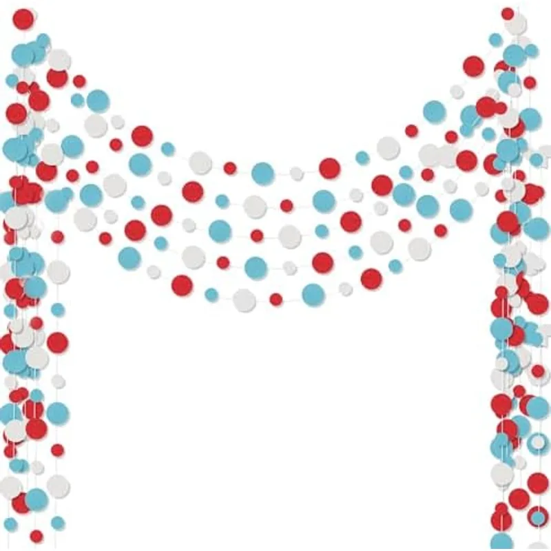 Outus Dot Garland Banner Hanging, Light Blue,White,Red