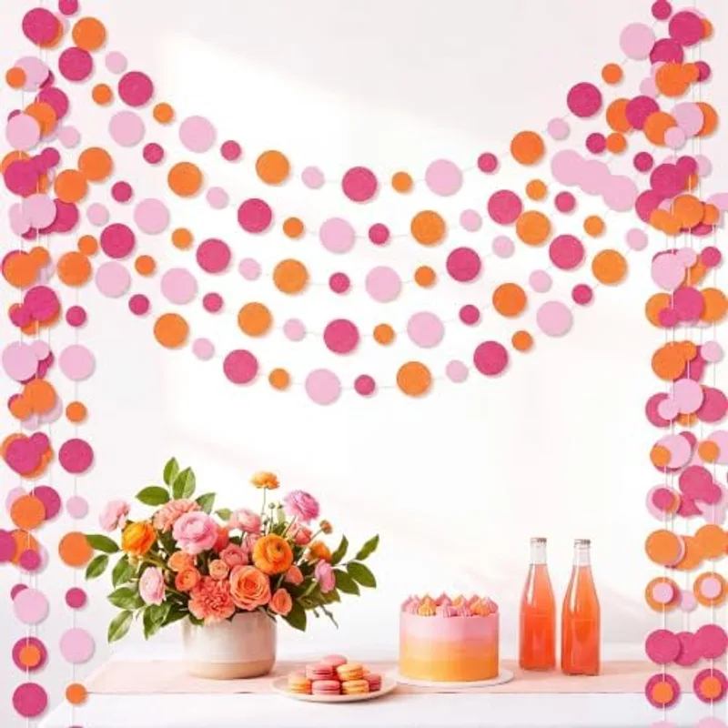 Outus Dot Garland Banner Hanging, Pink and Orange
