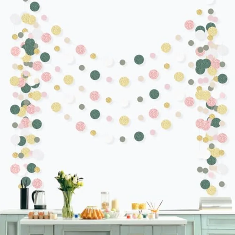 Outus Dot Garland Banner Hanging, Sage Green,Pink,Gold