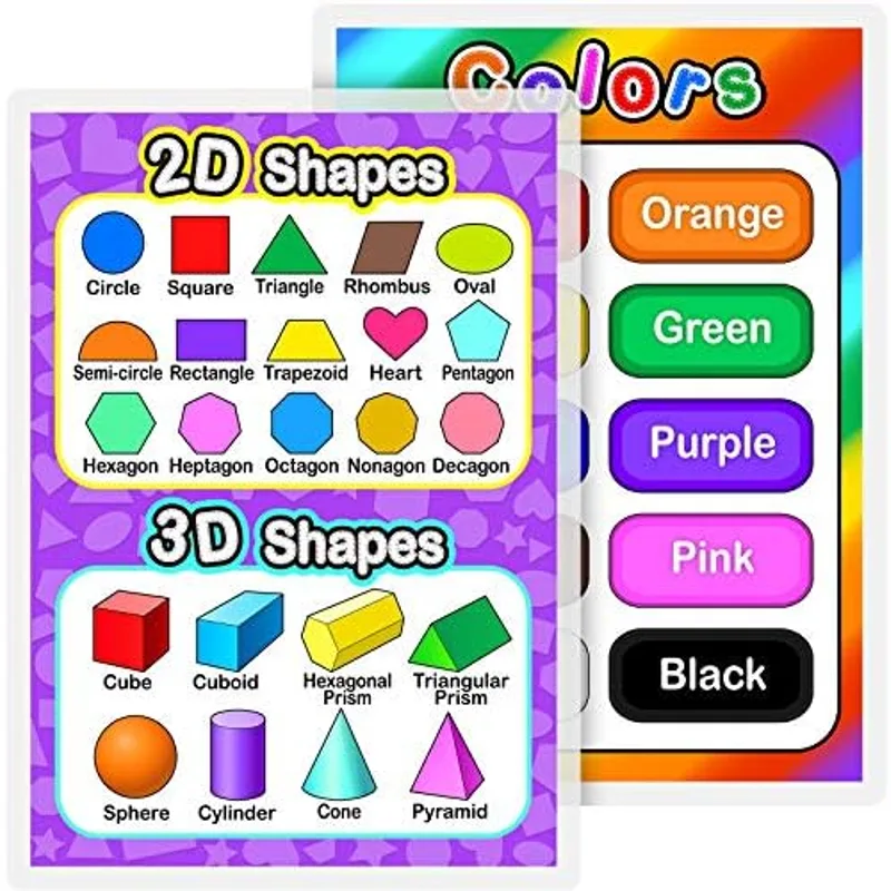 Outus 2 Pcs Educational Learning Posters, null, Colors and Shapes