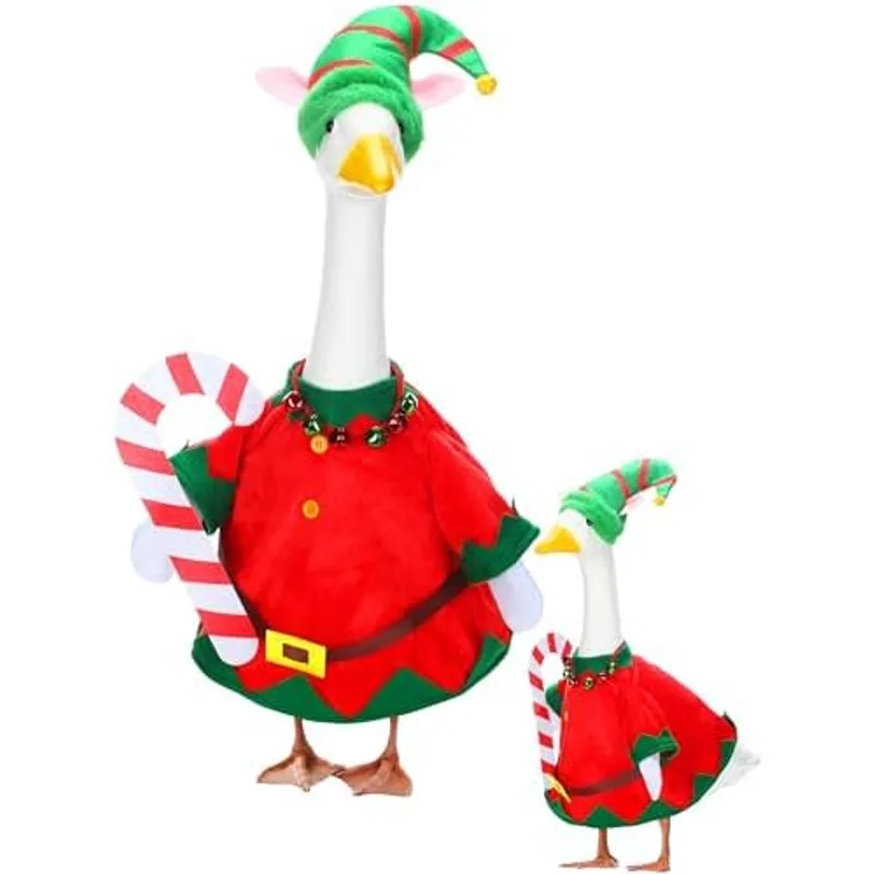 Outus Elf Porch Goose Outfit Christmas Costume with Hat Candy Cane Yard
