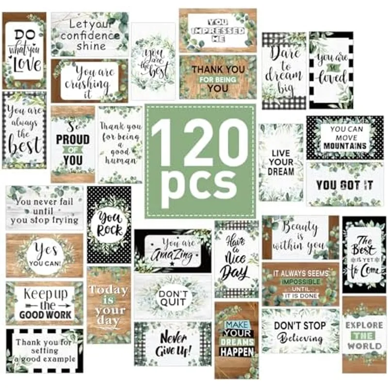 Outus 120 Pcs Encouragement Inspirational Affirmation Card, Eucalyptus Leaf