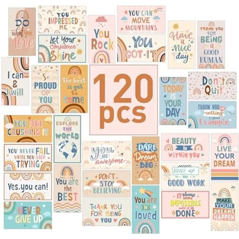 Outus 120 Pcs Encouragement Inspirational Affirmation Card, Rainbow Style