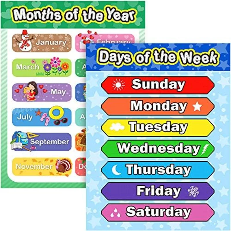 Outus Extra Large Poster, 2 Pcs, Days of the Week, Months of the Year
