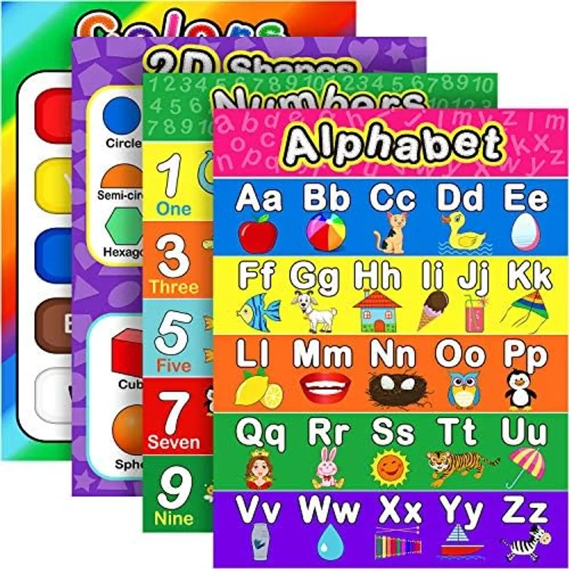 Outus Extra Large Poster, 4 Pcs, Alphabet, Number 1-10, Shapes, Colors